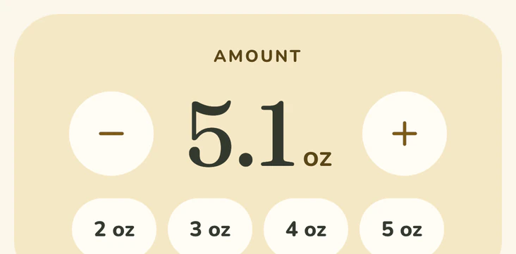 The bottle amount control: 5.1 ounces with minus and plus buttons and 2, 3, 4 and 5 ounce shortcuts.